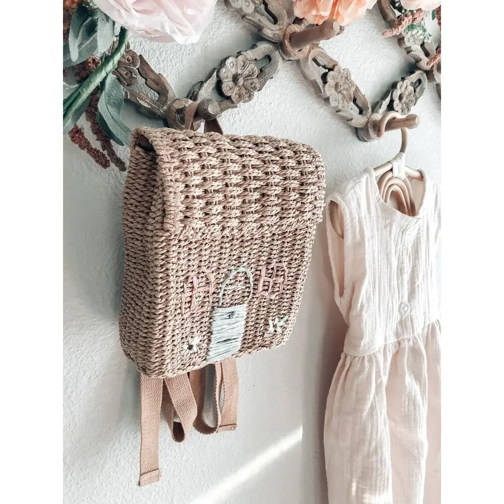 New Darling Little Cottage Shaped Woven Backpack
